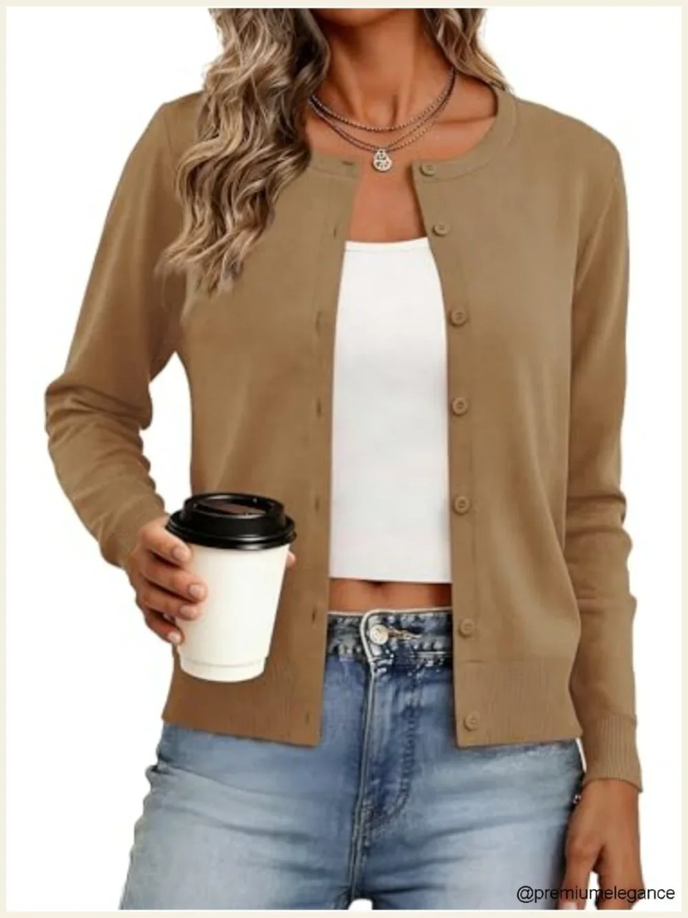 Lightweight Crew Neck Button Down Long Sleeve Cardigan Sweater